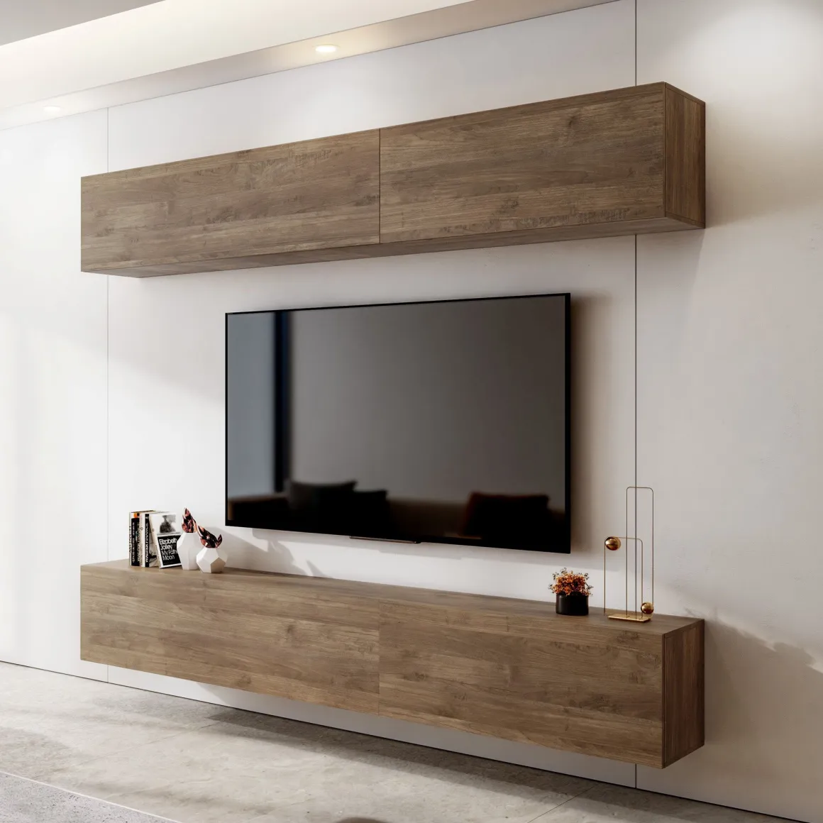 Parete Attrezzata Marrone Noce Modulabile 4 Ripiani, 4 Ante - Suisio