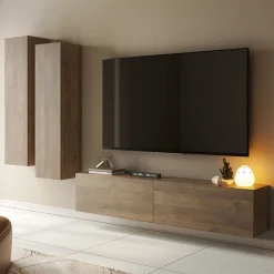 Parete Attrezzata Marrone Noce Modulabile 4 Ripiani, 4 Ante - Suisio
