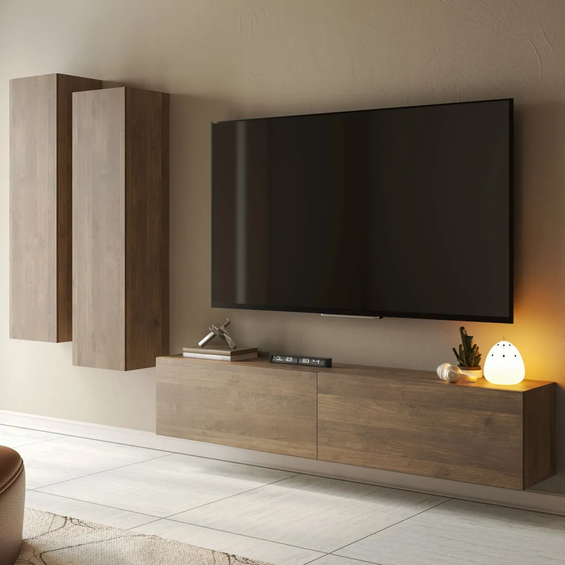 Parete Attrezzata Marrone Noce Modulabile 4 Ripiani, 4 Ante - Suisio