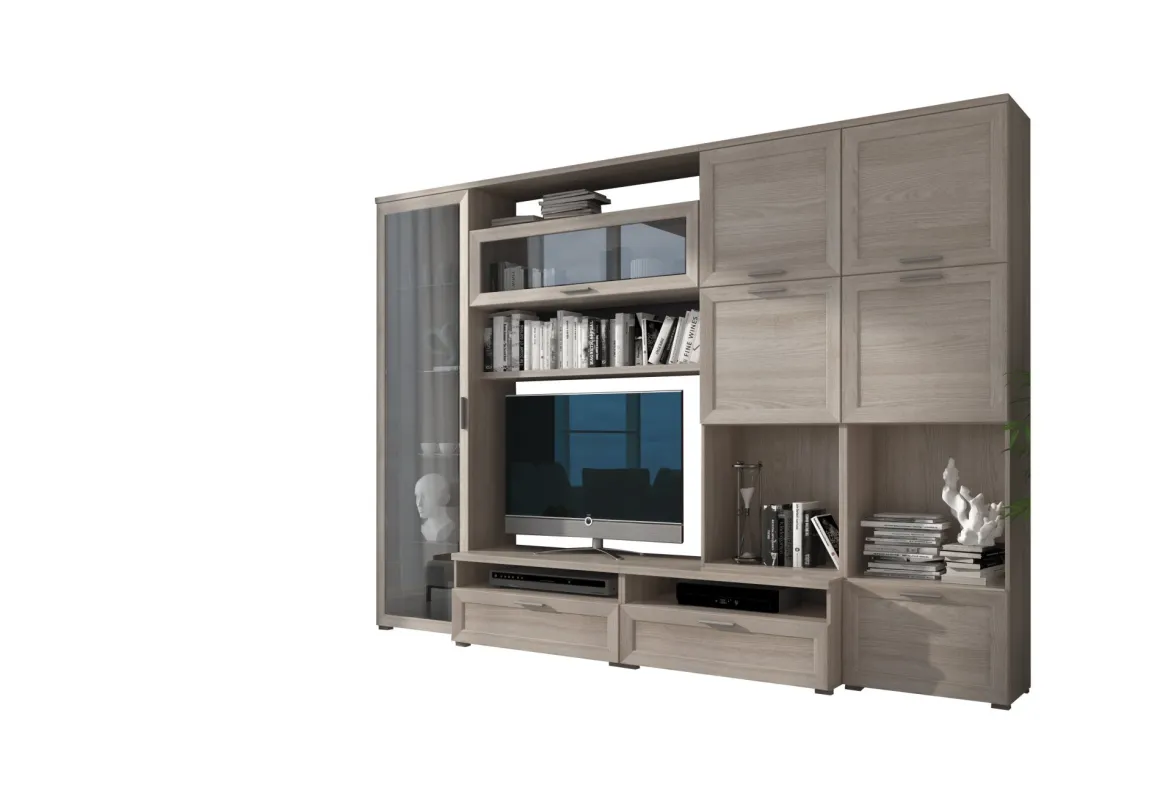 Pareti Attrezzate > Dmora Parete Attrezzata Marrone Olmo Bianco Lucido 5 Ripiani Modulabile, 24 Vani - Faggian Bianco Lucido, Marrone Olmo