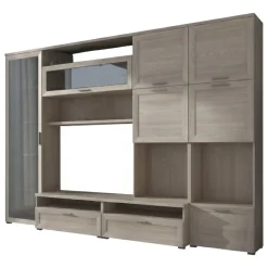 Pareti Attrezzate > Dmora Parete Attrezzata Marrone Olmo Bianco Lucido 5 Ripiani Modulabile, 24 Vani - Faggian Bianco Lucido, Marrone Olmo