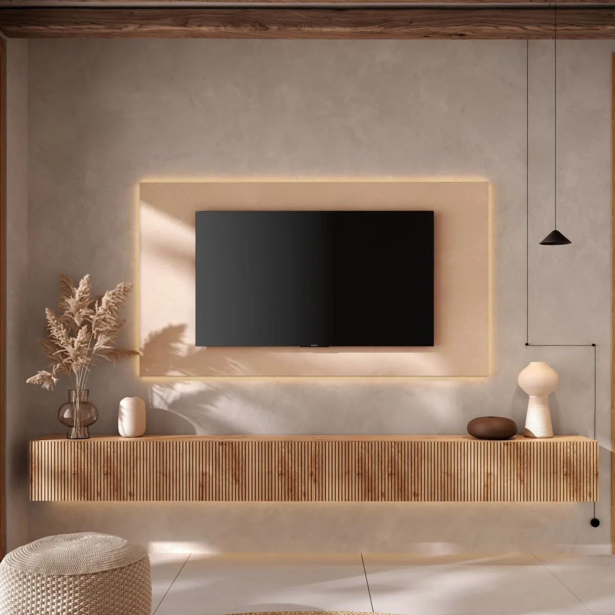 Pareti Attrezzate > Dmora Parete Attrezzata Marrone Pero Bianco Crema Modulabile Apertura Standard, set Componibile Made in Italy - Buti Bianco Crema, Marrone Pero