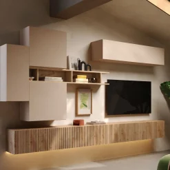Parete Attrezzata Marrone Pero Bianco Crema Modulabile un Ripiano, set Componibile Made in Italy - Calascio