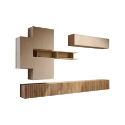 Parete Attrezzata Marrone Pero Bianco Crema Modulabile un Ripiano, set Componibile Made in Italy - Calascio