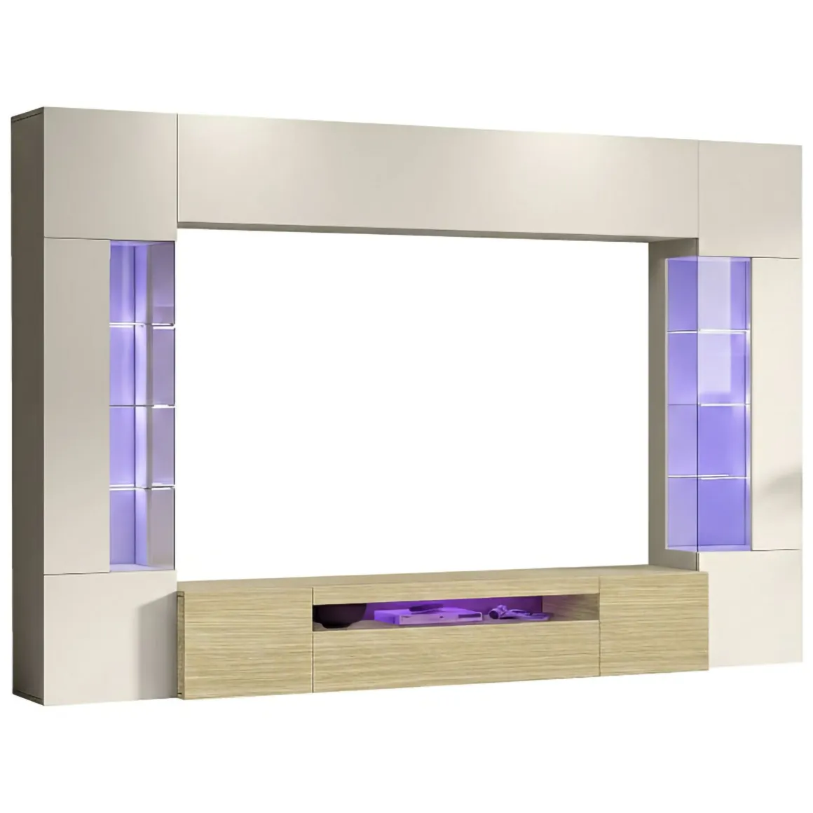 Parete Attrezzata Marrone Rovere Beige Cashmere 14 Ripiani 6 Ante 290x40x190h cm, Apertura Battente - Solopaca