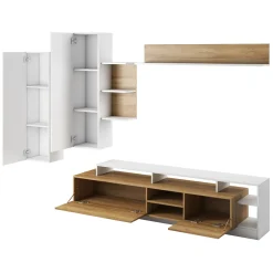 Pareti Attrezzate > Dmora Parete Attrezzata Marrone Rovere Grigio Bianco 7 Ripiani 10 Vani 170.5x41.5x170.5h cm, Un'anta - Moggio Bianco, Marrone Rovere Grigio
