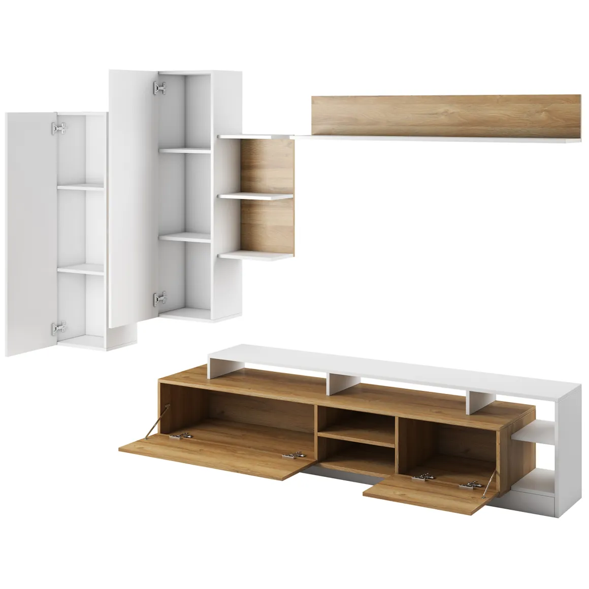 Pareti Attrezzate > Dmora Parete Attrezzata Marrone Rovere Grigio Bianco 7 Ripiani 10 Vani 170.5x41.5x170.5h cm, Un'anta - Moggio Bianco, Marrone Rovere Grigio