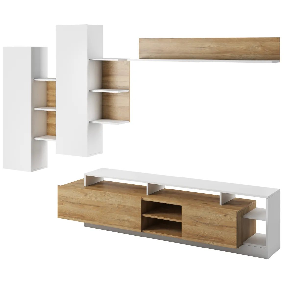 Pareti Attrezzate > Dmora Parete Attrezzata Marrone Rovere Grigio Bianco 7 Ripiani 10 Vani 170.5x41.5x170.5h cm, Un'anta - Moggio Bianco, Marrone Rovere Grigio