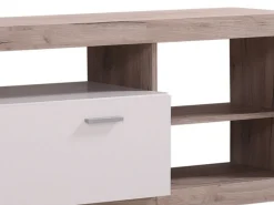 Pareti Attrezzate > Dmora Parete Attrezzata Marrone Rovere Grigio Bianco 7 Ripiani 10 Vani 170.5x41.5x170.5h cm, Un'anta - Moggio Bianco, Marrone Rovere Grigio
