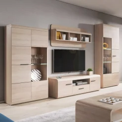 Parete Attrezzata Marrone Rovere Modulabile 20 Ripiani, un Cassetto - Kane