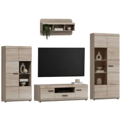 Parete Attrezzata Marrone Rovere Modulabile 20 Ripiani, un Cassetto - Kane