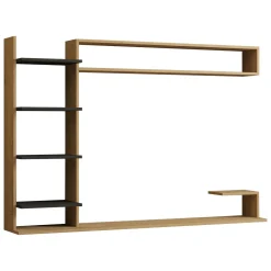 Pareti Attrezzate > Dmora Parete Attrezzata Marrone Rovere Nero 8 Ripiani set Componibile, 5 Vani - Viggiona Nero, Marrone Rovere