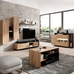 Parete Attrezzata Marrone Rovere Nero Antracite Modulabile 12 Ripiani, 20 Vani - Kamotiba