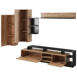 Pareti Attrezzate > Dmora Parete Attrezzata Marrone Rovere Nero Modulabile 8 Ripiani 263x40x167h cm, 7 Vani - Caropepe Nero, Marrone Rovere