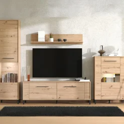 Parete Attrezzata Marrone Rovere Nodi Modulabile 8 Ripiani 299x40x192.5h cm, 4 Ante - Cimbergo
