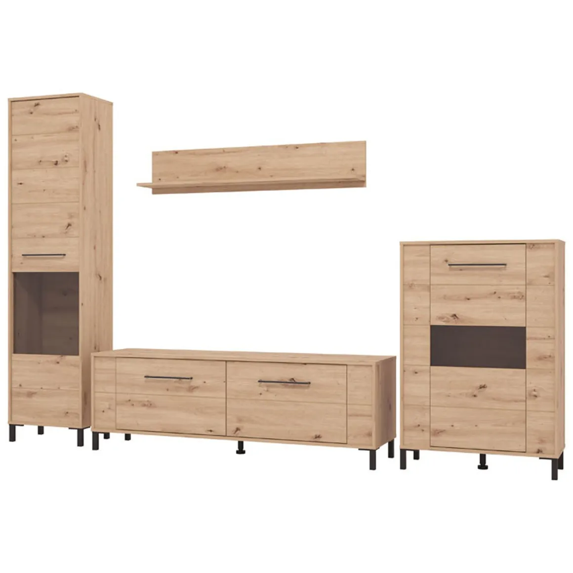 Pareti Attrezzate > Dmora Parete Attrezzata Marrone Rovere Nodi Nero 4 Ripiani 4 Vani 208x40x167h cm, 4 Ante - Staletti Nero, Marrone Rovere Nodi