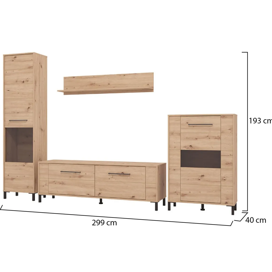 Pareti Attrezzate > Dmora Parete Attrezzata Marrone Rovere Nodi Nero 4 Ripiani 4 Vani 208x40x167h cm, 4 Ante - Staletti Nero, Marrone Rovere Nodi