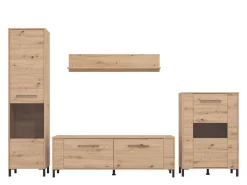 Pareti Attrezzate > Dmora Parete Attrezzata Marrone Rovere Nodi Nero 4 Ripiani 4 Vani 208x40x167h cm, 4 Ante - Staletti Nero, Marrone Rovere Nodi