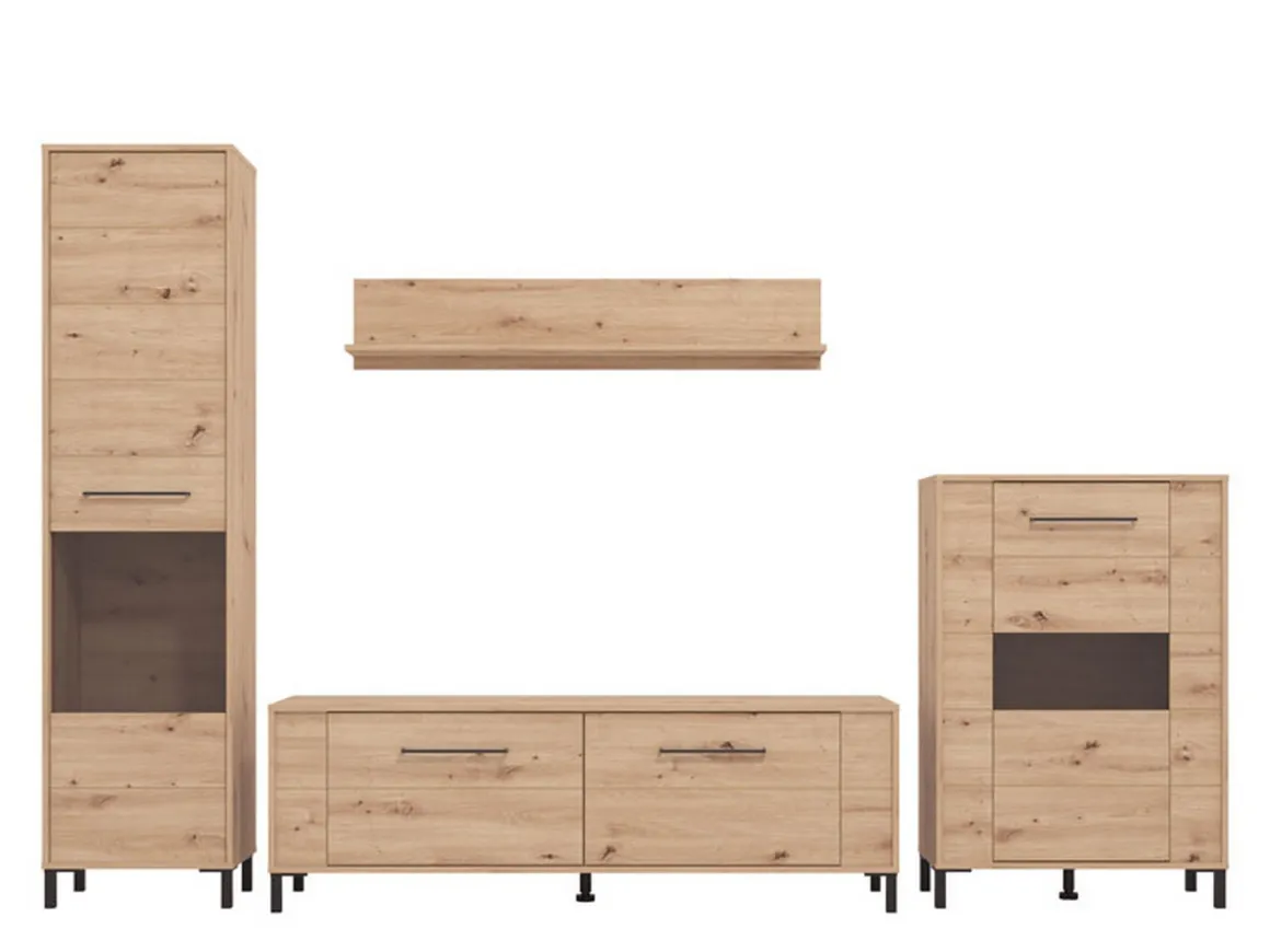 Pareti Attrezzate > Dmora Parete Attrezzata Marrone Rovere Nodi Nero 4 Ripiani 4 Vani 208x40x167h cm, 4 Ante - Staletti Nero, Marrone Rovere Nodi