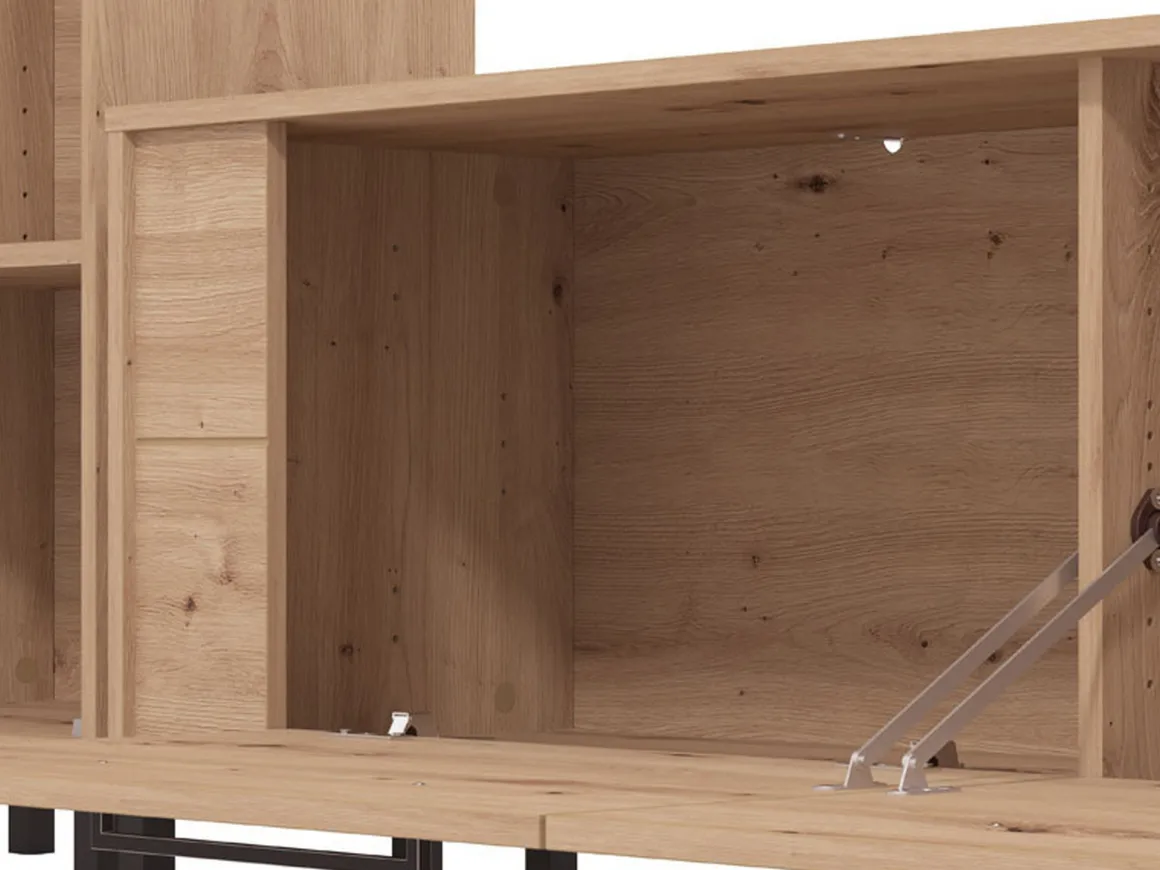 Pareti Attrezzate > Dmora Parete Attrezzata Marrone Rovere Nodi Nero 4 Ripiani 4 Vani 208x40x167h cm, 4 Ante - Staletti Nero, Marrone Rovere Nodi