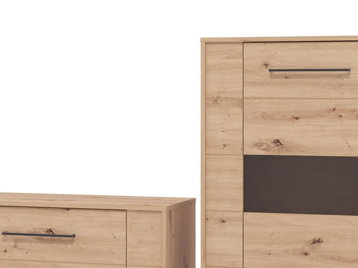 Pareti Attrezzate > Dmora Parete Attrezzata Marrone Rovere Nodi Nero 4 Ripiani 4 Vani 208x40x167h cm, 4 Ante - Staletti Nero, Marrone Rovere Nodi