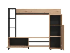 Parete Attrezzata Marrone Rovere Nodi Nero 8 Ripiani 9 Vani 207.5x33x157.5h cm, 2 Ante - Rovato