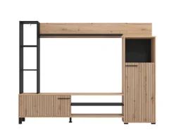 Parete Attrezzata Marrone Rovere Nodi Nero 8 Ripiani 9 Vani 207.5x33x157.5h cm, 2 Ante - Rovato