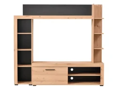 Parete Attrezzata Marrone Rovere Nodi Nero 9 Ripiani 7 Vani 172.5x33x157.5h cm, Un'anta - Bubbiano