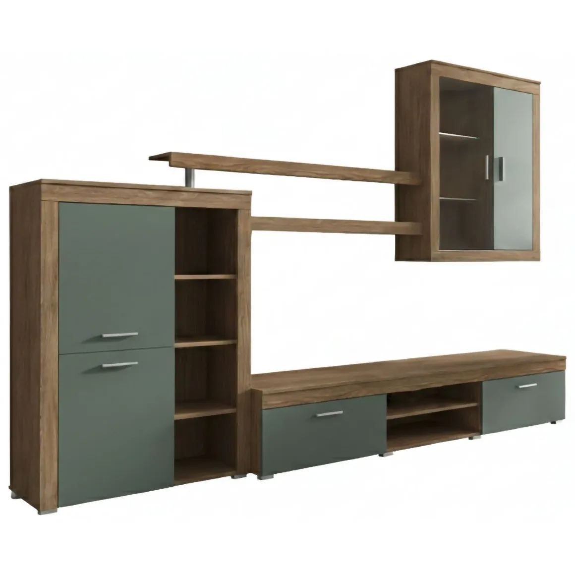 Parete Attrezzata Marrone Rovere Verde 11 Ripiani Modulabile, 18 Vani - Casies