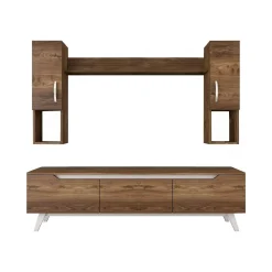 Pareti Attrezzate > Dmora Parete attrezzata moderna 180cm noce e crema - Gordon Bianco Crema, Marrone Noce
