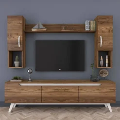 Pareti Attrezzate > Dmora Parete attrezzata moderna 180cm noce e crema - Gordon Bianco Crema, Marrone Noce