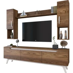 Pareti Attrezzate > Dmora Parete attrezzata moderna 180cm noce e crema - Gordon Bianco Crema, Marrone Noce