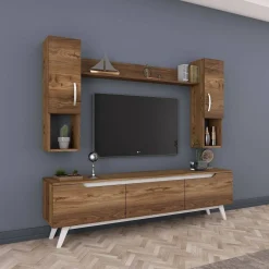 Pareti Attrezzate > Dmora Parete attrezzata moderna 180cm noce e crema - Gordon Bianco Crema, Marrone Noce
