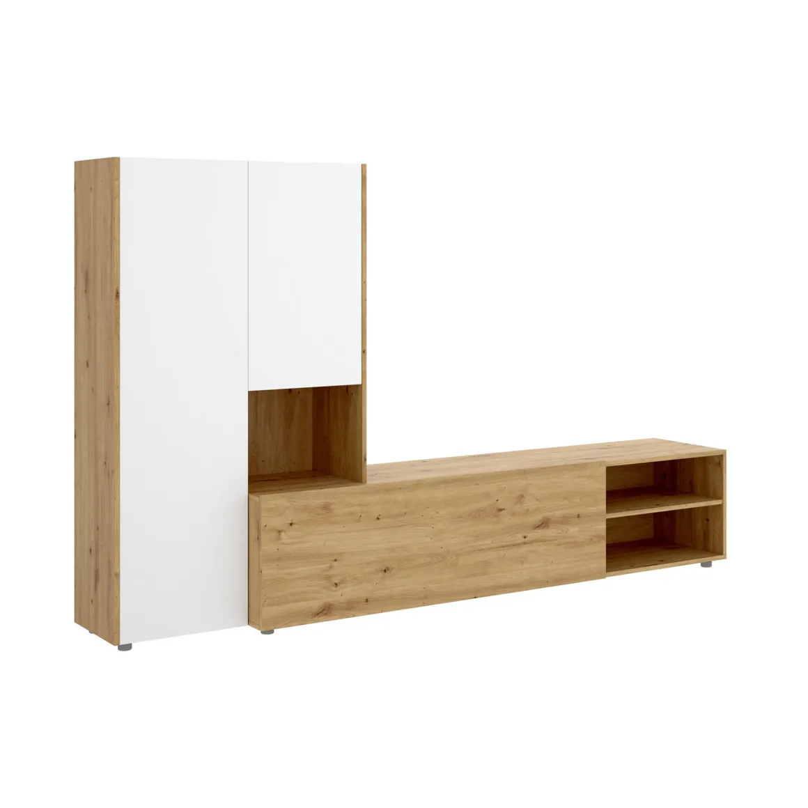 Parete attrezzata modulabile 227cm legno e bianca - Abrino