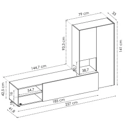 Parete attrezzata modulabile 227cm legno e bianca - Abrino