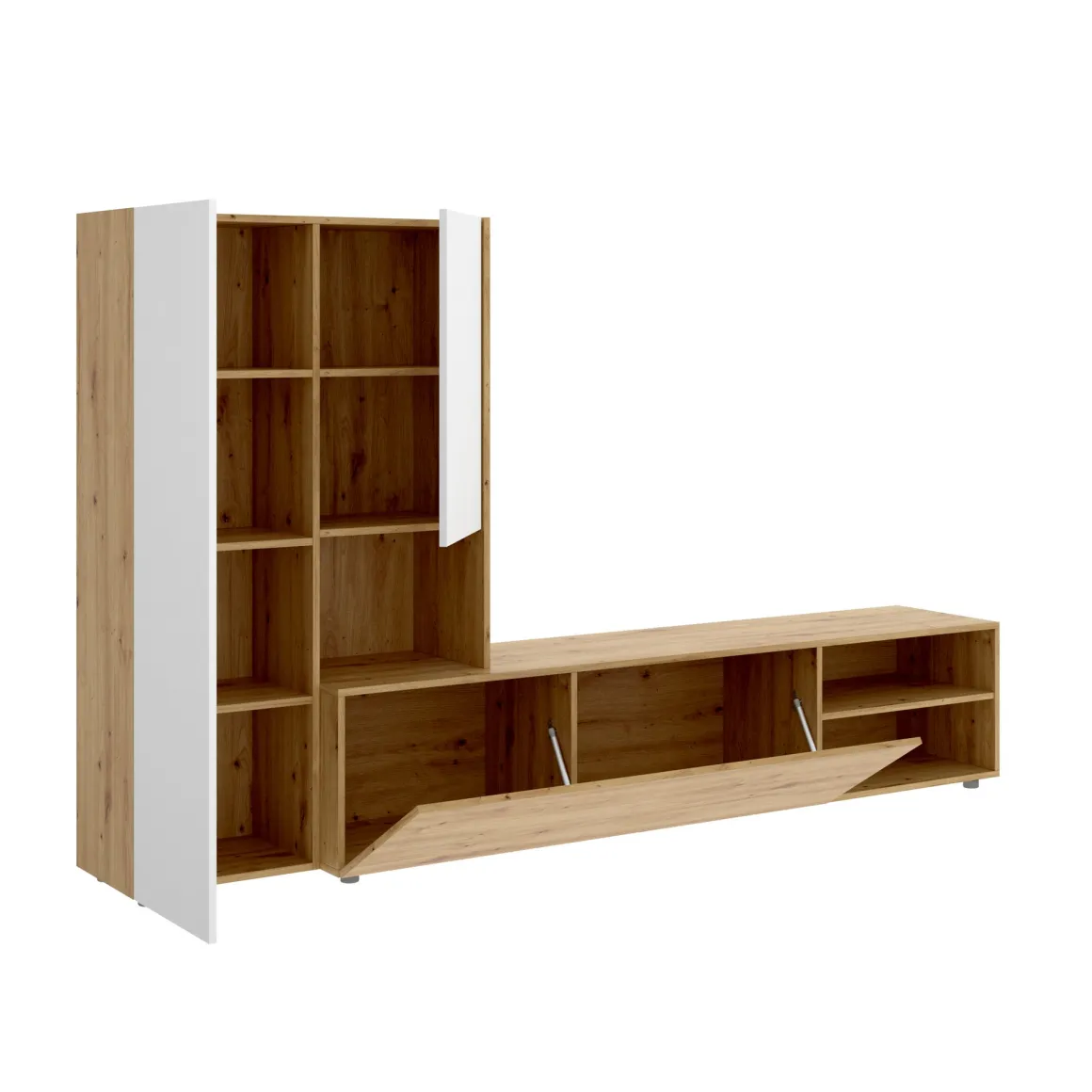 Parete attrezzata modulabile 227cm legno e bianca - Abrino