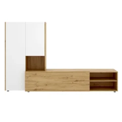Parete attrezzata modulabile 227cm legno e bianca - Abrino