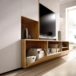 Parete attrezzata modulabile 227cm legno e bianca - Abrino