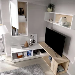 Salotto|Pareti Attrezzate > Dmora Parete attrezzata modulabile 230cm bianca lucida e rovere - Fortuna Marrone Rovere, Bianco Lucido
