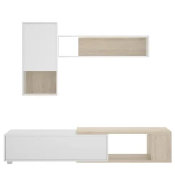 Salotto|Pareti Attrezzate > Dmora Parete attrezzata modulabile 230cm bianca lucida e rovere - Fortuna Marrone Rovere, Bianco Lucido