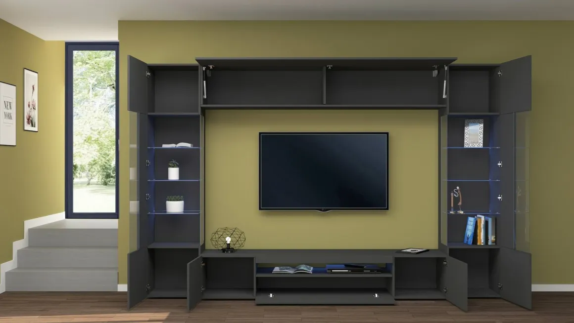 Parete attrezzata modulabile 290cm antracite - Arga