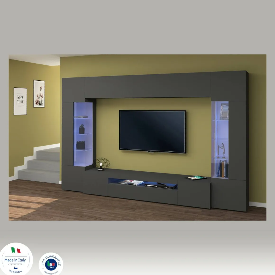 Parete attrezzata modulabile 290cm antracite - Arga