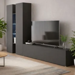 Pareti Attrezzate > Dmora Parete Attrezzata 14 Ripiani Modulabile 310x30x180h cm, 19 Vani - Intelvi Nero Antracite