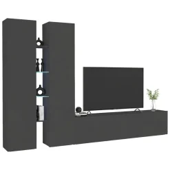Pareti Attrezzate > Dmora Parete Attrezzata 14 Ripiani Modulabile 310x30x180h cm, 19 Vani - Intelvi Nero Antracite