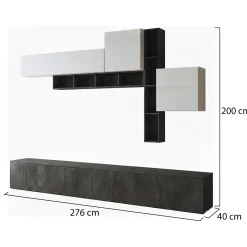 Pareti Attrezzate > Dmora Parete Attrezzata Nero Antracite Bianco Marmo Modulabile 4 Ripiani, 10 Vani - Saluzzo Bianco Marmo, Nero Antracite