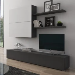 Pareti Attrezzate > Dmora Parete Attrezzata Nero Antracite Bianco Modulabile 6 Ante, set Componibile - Isola Bianco, Nero Antracite