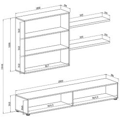 Parete Attrezzata Nero Antracite Bianco Modulabile 4 Ripiani, 6 Ante - Bagnaria