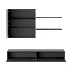 Parete Attrezzata Nero Antracite Bianco Modulabile 4 Ripiani, 6 Ante - Bagnaria