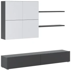 Parete Attrezzata Nero Antracite Bianco Modulabile 4 Ripiani, 6 Ante - Bagnaria