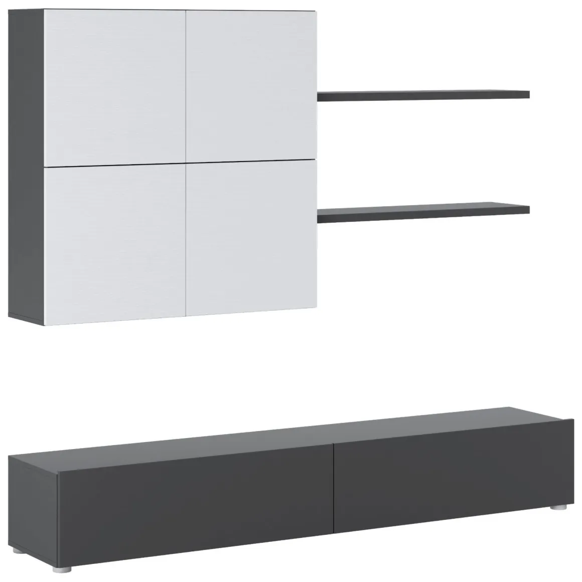 Parete Attrezzata Nero Antracite Bianco Modulabile 4 Ripiani, 6 Ante - Bagnaria